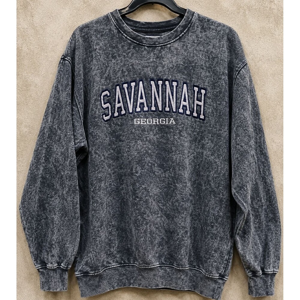 Savannah Georgia Sweatshirt Men M Acid Wash Embroidered Collegiate Vintage Style